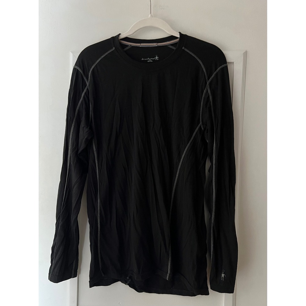 Smartwool Mens Merino Wool Base Layer Long Sleeve Shirt Black Grey Stitch Size M